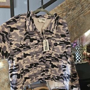 Savanna Jane Camouflage Rhinestone Fringe Jacket - Black and Gray